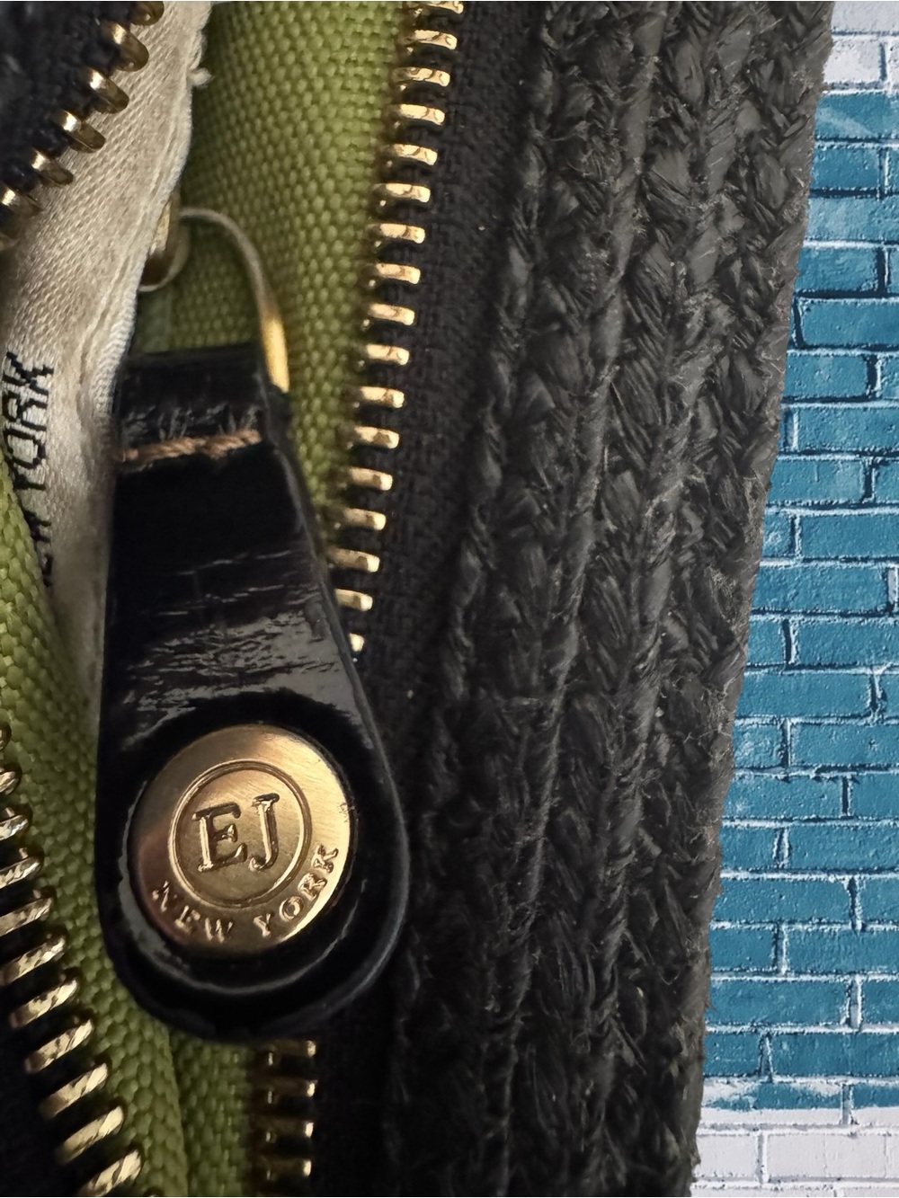 Eric Javits Black Woven Straw Tote with Gold Logo Plate and Shoulder Strap - Picture 7 of 7